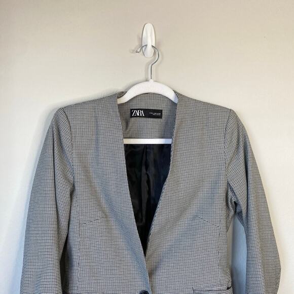 ZARA Micro Houndstooth Blazer Jacket Women's Size 4 Office Career Travel Gray - Picture 3 of 7